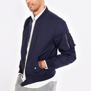 J Crew Mens Medium Full Zip Bomber Jacket Blue